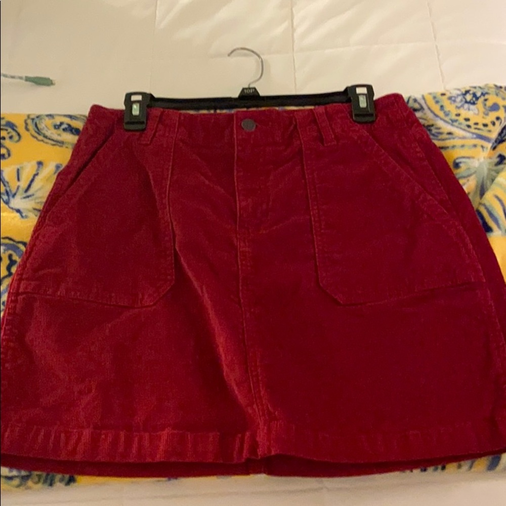 Red High-Waisted Corduroy Skirt